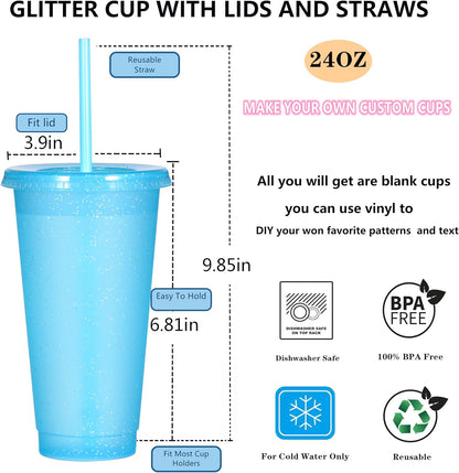 Suertestarry Tumbler with Straw and Lid,Water Bottle Iced Coffee Travel Mug Cup,Reusable Plastic Cups,Perfect for Parties,Birthdays,24oz-5 Pack (Rainbow, 5pack)