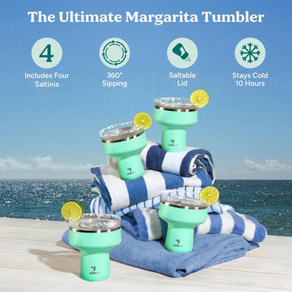 REDUCE Saltini 16 oz Cocktail Tumbler - Insulated Margarita Tumbler with Lid - Keeps Drinks Cold for 10 Hours - 360 Sippable Martini Glass Alternative - Shatterproof, Perfect for Parties - Cloud Blue