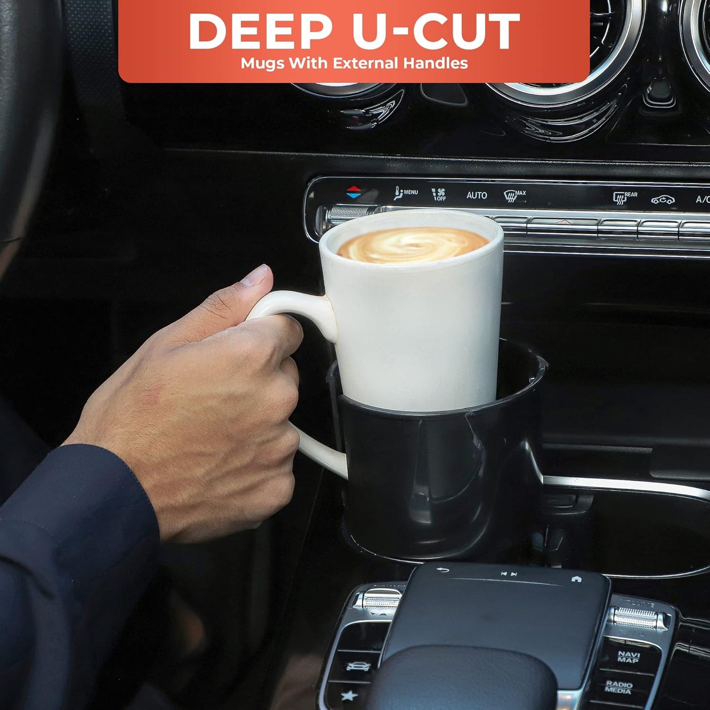 Car Cup Holder Expander - Fits Hydro Flasks 32/40 oz, Nalgene, Yeti & Large Bottles up to 3.8 inches Wide - for Car up to 3.2 Inches Wide - Black