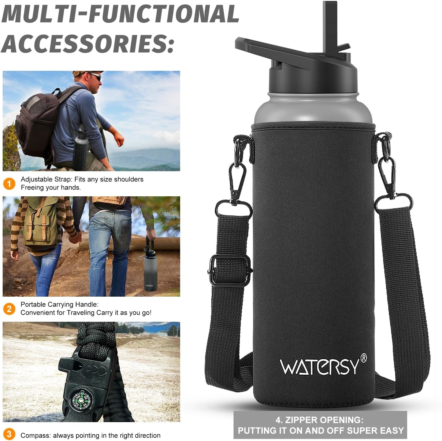 40oz Insulated Water Bottle (Cold for 48 Hrs),BPA Free&Leak Proof,Stainless Steel Water Flask,Water Jug with Straw Spout Lids for Gym,Hiking,Travel,Black Blue