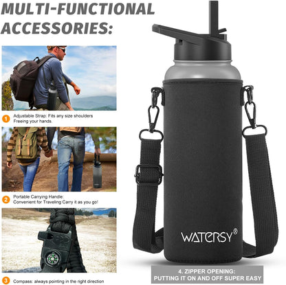 40oz Insulated Water Bottle (Cold for 48 Hrs),BPA Free&Leak Proof,Stainless Steel Water Flask,Water Jug with Straw Spout Lids for Gym,Hiking,Travel,Black Blue