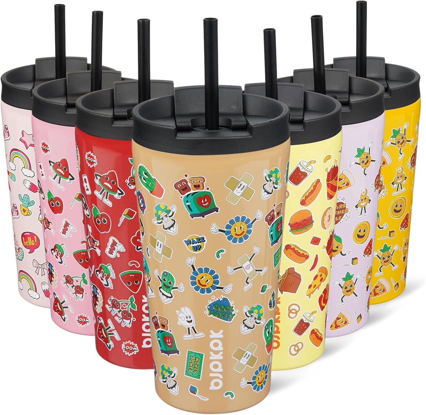 BJPKPK 22oz Insulated Tumbler With lid And Straw Stainless Steel Tumblers Travel Coffee Mug Reusable Thermal Cup,Sky