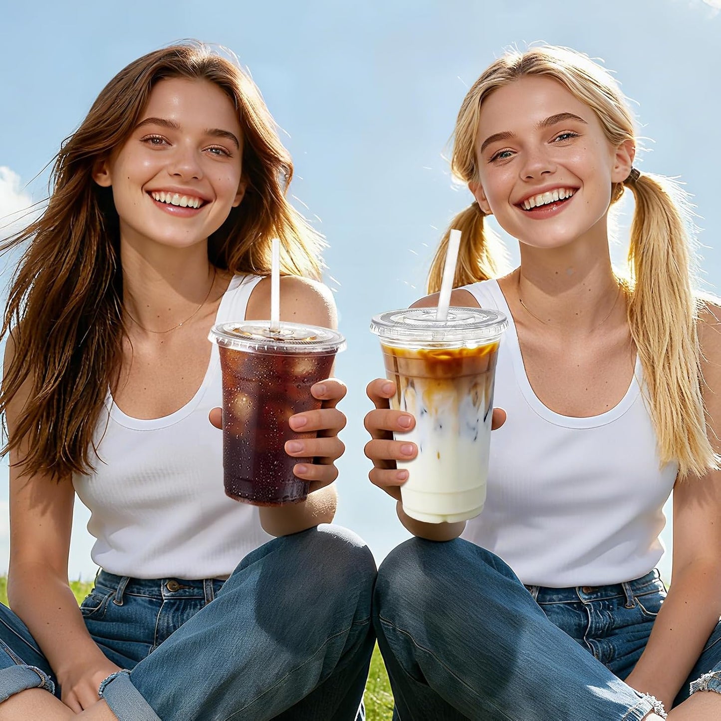 25 Pack 16 oz Clear Plastic Cups with Lids and Straws, Leak-Proof Disposable Iced Coffee Cups, BPA-Free PET Cold Drink Tumblers for Smoothie, Tea and Juice, Crystal Clear To Go Cups