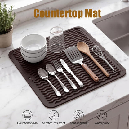 MicoYang Silicone Dish Drying Mat for Multiple Usage,Easy clean,Eco-friendly,Heat-resistant Silicone Mat for Kitchen Counter,Sink,Bar,Bottle,or Cup Green M 17 inches x 6 inches