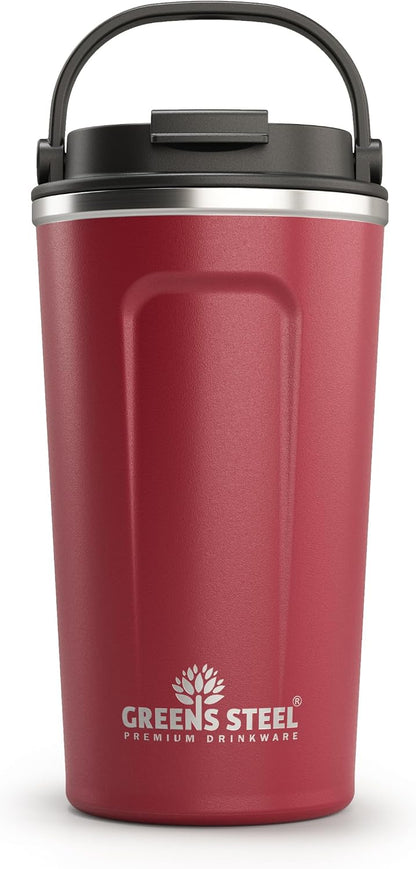 Reusable Coffee Cup with Lid and Handle - Stainless Steel Insulated Coffee Mug for Hot & Cold Drinks - Ideal Travel Mugs - 100% Leak-Proof Tumbler - 16 oz Black