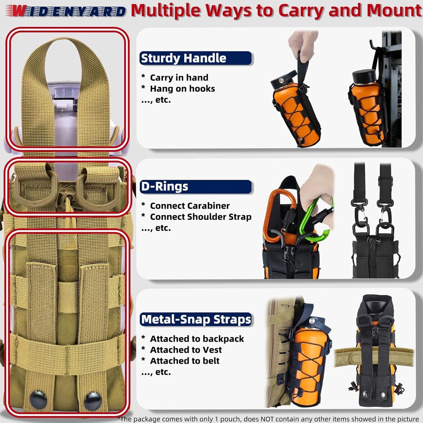 Molle Water Bottle Holder Pouch, 16-77 oz Adjustable Capacity Tactical Bottle Bag, Compatible with Backpack, Vest, Belt for Outdoor Activities