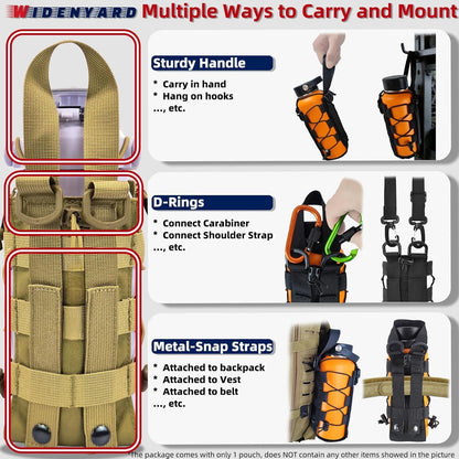 Molle Water Bottle Holder Pouch, 16-77 oz Adjustable Capacity Tactical Bottle Bag, Compatible with Backpack, Vest, Belt for Outdoor Activities