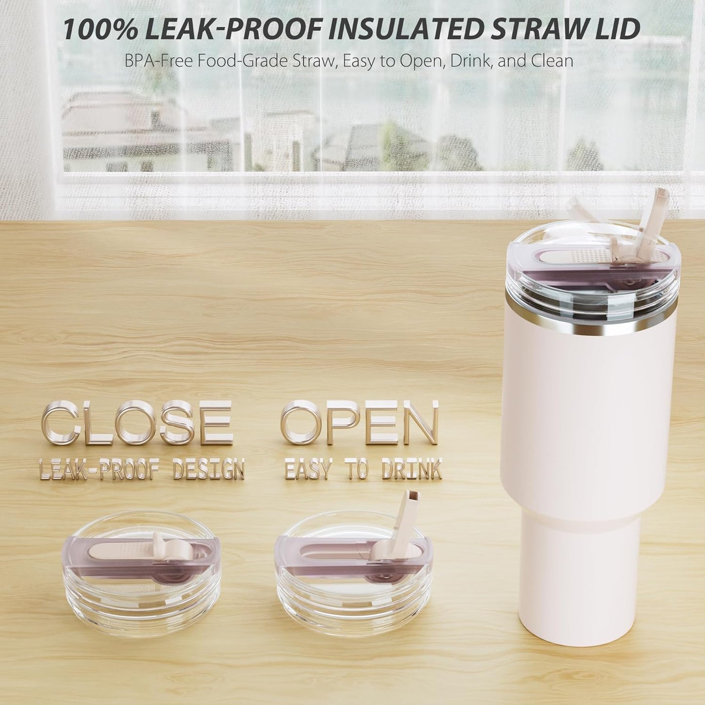 2 Pack 40 oz Flip Straw Lid for STANLEY Quencher ProTour and H2.0 FlowState Tumbler(Only for STANLEY Tumbler), Leakproof Lid, No Spill & Easy to Use Reusable Cover (Passion Pink)