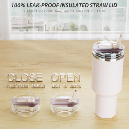 2 Pack 40 oz Flip Straw Lid for STANLEY Quencher ProTour and H2.0 FlowState Tumbler(Only for STANLEY Tumbler), Leakproof Lid, No Spill & Easy to Use Reusable Cover (Passion Pink)