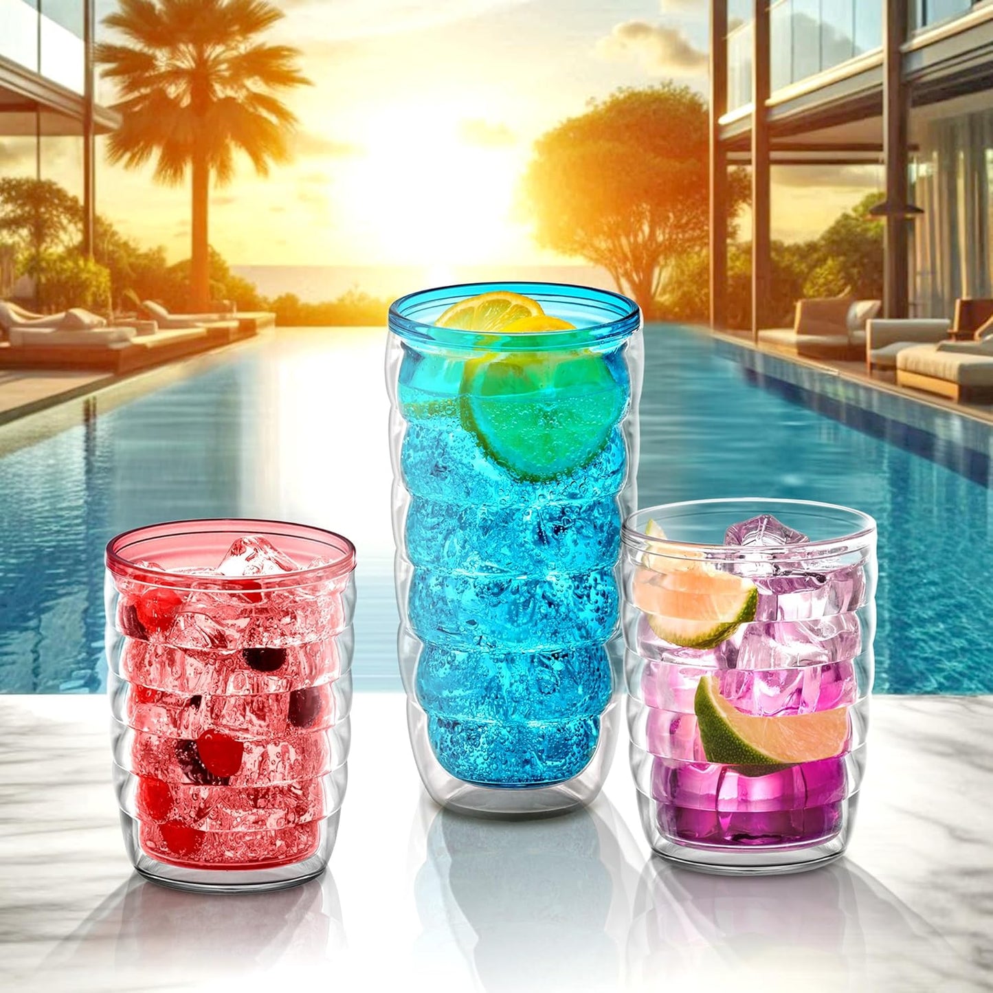 Amazing Abby - Arctic - 24-Ounce Insulated Plastic Tumblers (Set of 4), Double-Wall Plastic Drinking Glasses, All-Clear High-Balls, Reusable Cups, BPA-Free, Shatter-Proof, Dishwasher-Safe