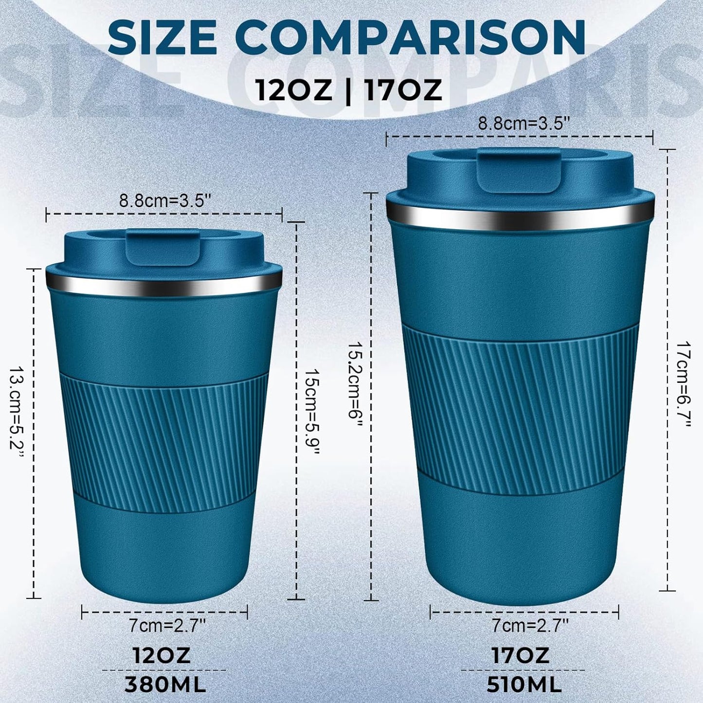 Insulated Coffee Tumbler 12 oz, Stainless Steel Coffee Mug with Lids, Travel Coffee Mug Leak Proof, Double Wall Vacuum Insulated Reusable Coffee Cup, Keep Drinks Hot and Cold (Sky Blue, 12 Ounces)