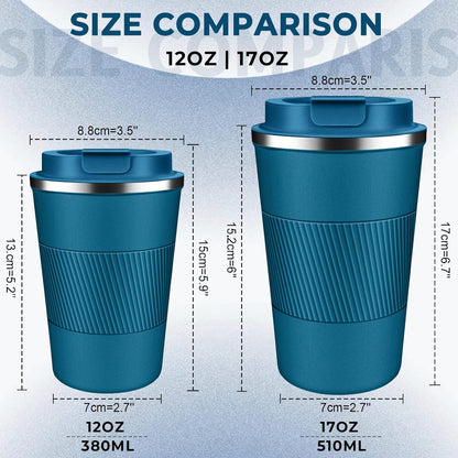 Insulated Coffee Tumbler 12 oz, Stainless Steel Coffee Mug with Lids, Travel Coffee Mug Leak Proof, Double Wall Vacuum Insulated Reusable Coffee Cup, Keep Drinks Hot and Cold (Sky Blue, 12 Ounces)
