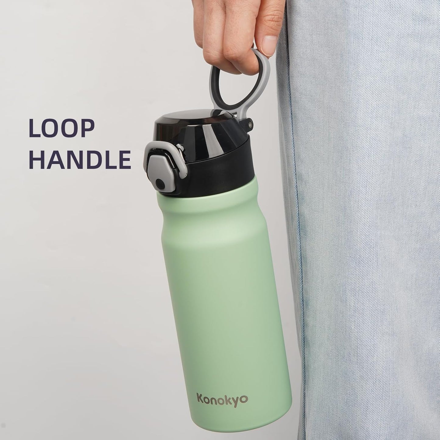 Konokyo 18 oz Insulated Water Bottle with Straw Lid, Stainless Steel Vacuum Sports Water Bottle, Leak-Proof Reusable Metal Flask with Carry Loop, BPA-Free Travel Bottle for Gym, School, Office
