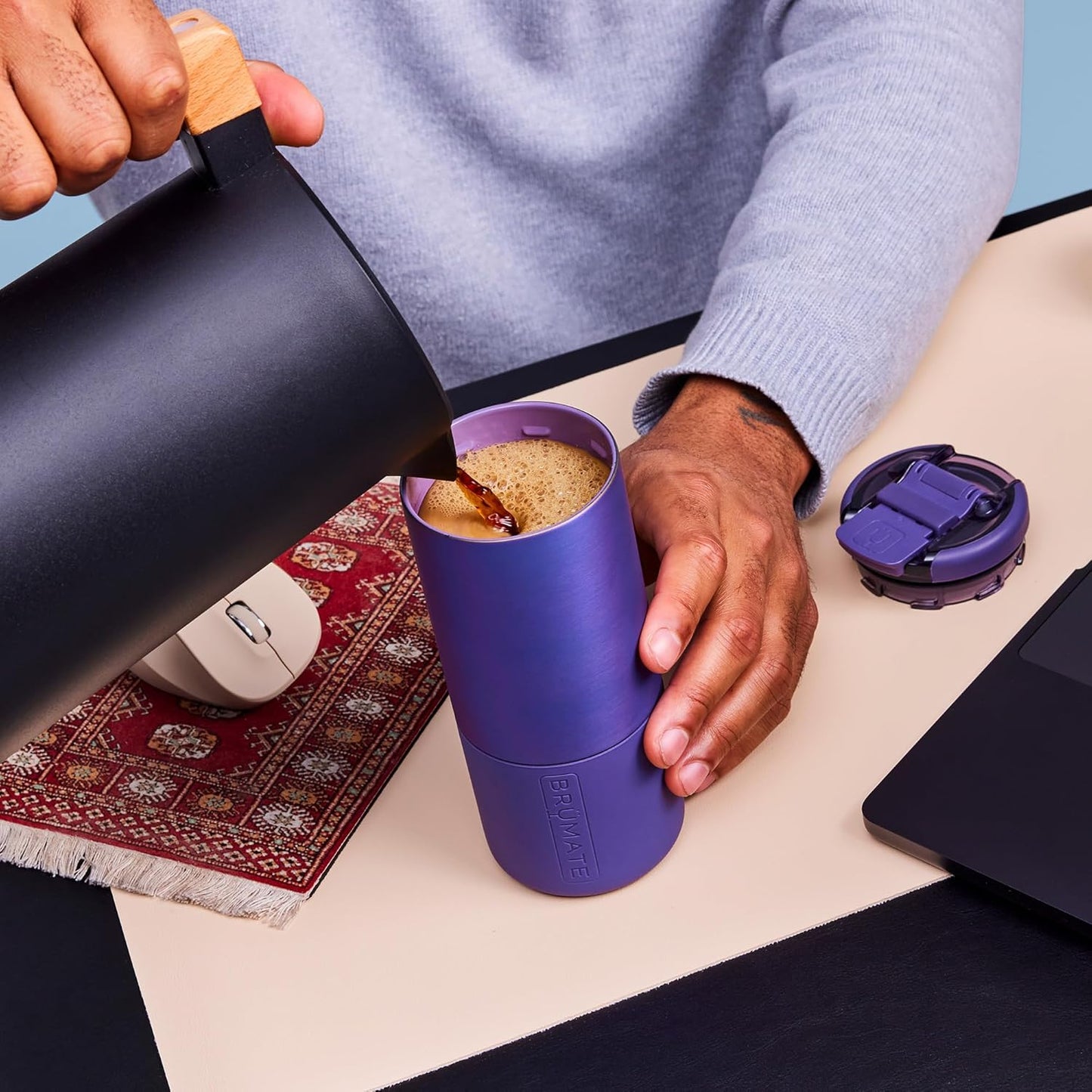 BrüMate Strova 18oz 100% Leakproof Insulated Coffee Mug | Ceramic-Lined Interior | Built-In Silicone Sleeve for Travel | Locking Flip Lid (Nightfall Blue)