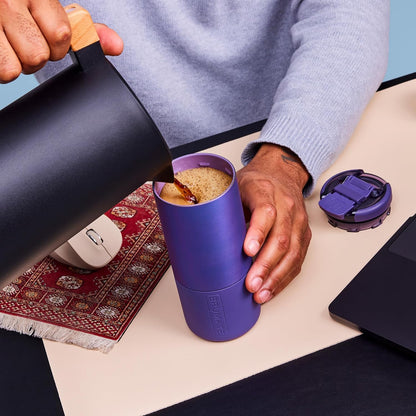 BrüMate Strova 18oz 100% Leakproof Insulated Coffee Mug | Ceramic-Lined Interior | Built-In Silicone Sleeve for Travel | Locking Flip Lid (Nightfall Blue)