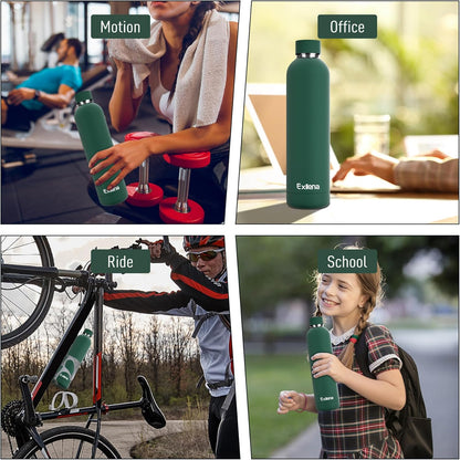 Exllena Slim Insulated Water Bottles for Travel 18oz with Clip, Double Wall Vacuum Stainless Steel Water Bottle Keeps Drinks Cold 24 Hrs/Hot 12 Hrs, 100% Leakproof, BPA Free(Black)