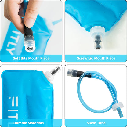 FITLY Soft Flask - Shrink As You Drink Soft Water Bottle for Hydration Pack - Folding Water Bottle Ideal for Running, Hiking, Cycling, Climbing & Rigorous Activity