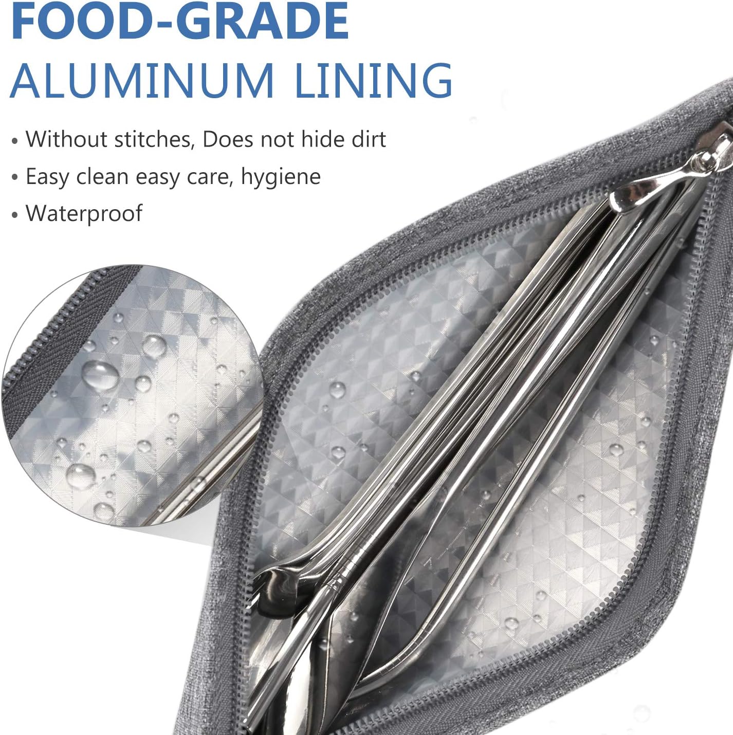 Aosbos Reusable Straws Carrying Case, Portable Small Pouch for Metal, Paper, Plastic, Silicone Disposable Straws, Stainless Steel Chopstick - Black