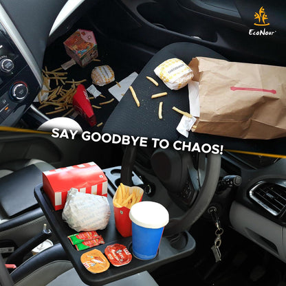 EcoNour 2 in 1 Car Steering Wheel Desk | Tray for Laptop Car Mount with Pen Holder | Desk Console for Car | Food Tray for Eating with Drinks Holder | Multipurpose Travel Car Accessories
