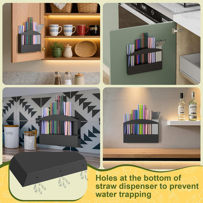 MyLifeUNIT Straw Holder for Cabinet Door, Metal Straw Dispenser Organizer Wall Mount with Double Sided Adhesive Tape, Compatible with Tumbler Straws and Coffee Stirrers