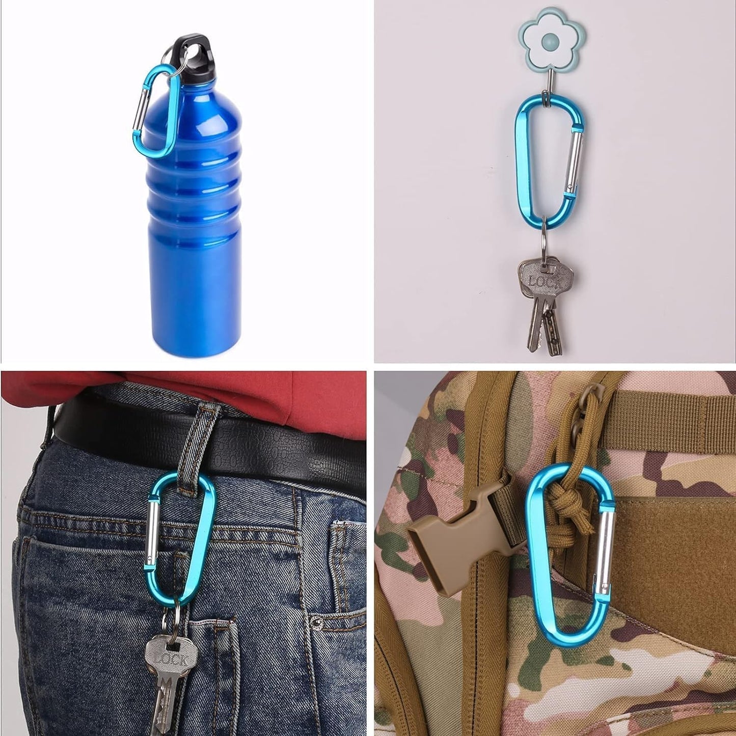CampTek Carabiner Caribeaner Clip,3" Large Aluminum D Ring Shape Carabeaner with Keyring Keychain Hook