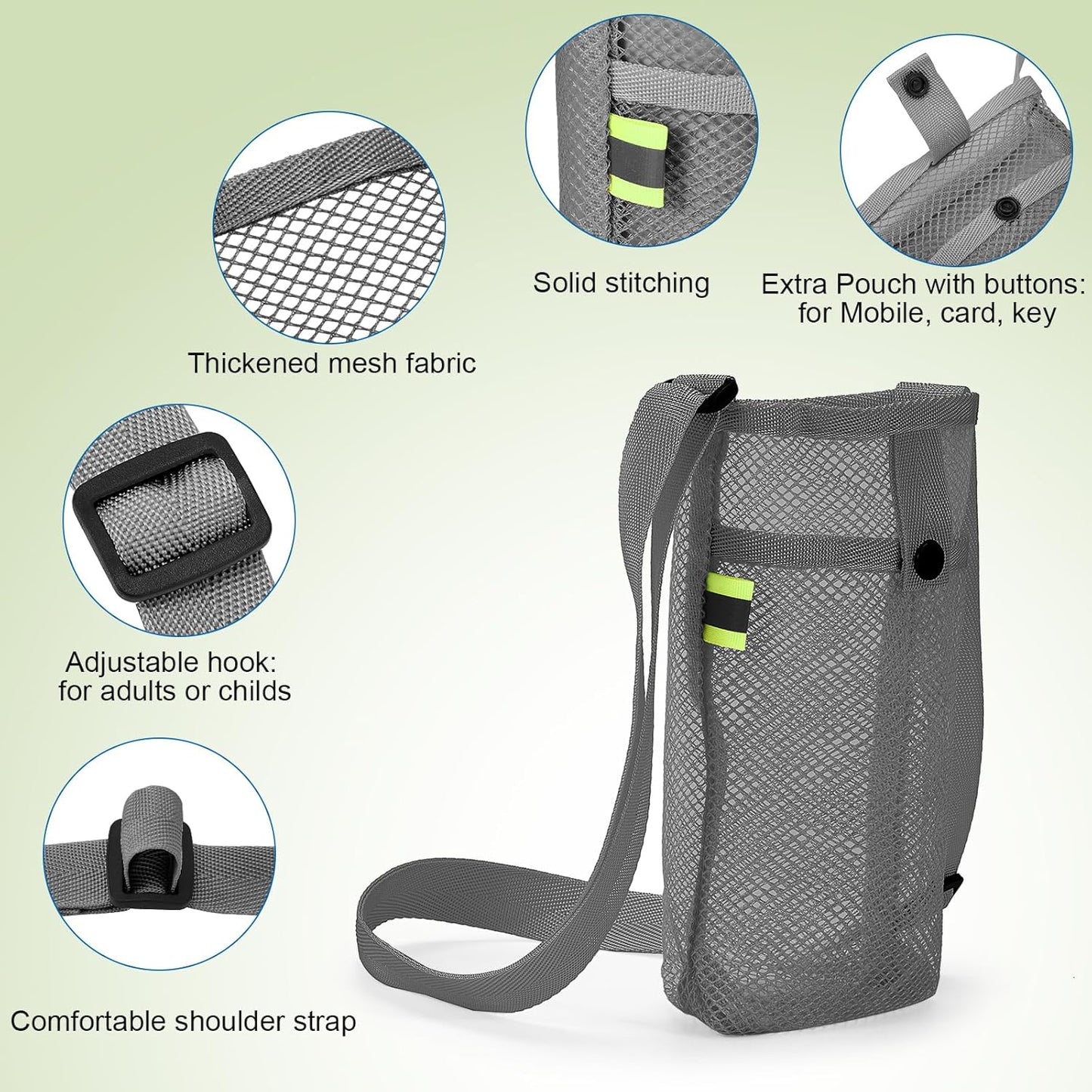 Mumufy Mesh Water Bottle Sling Holder with Adjustable Strap Crossbody Bottle Sleeve Carrier with Pouch for Outdoor Activities