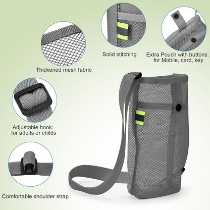 Mumufy Mesh Water Bottle Sling Holder with Adjustable Strap Crossbody Bottle Sleeve Carrier with Pouch for Outdoor Activities