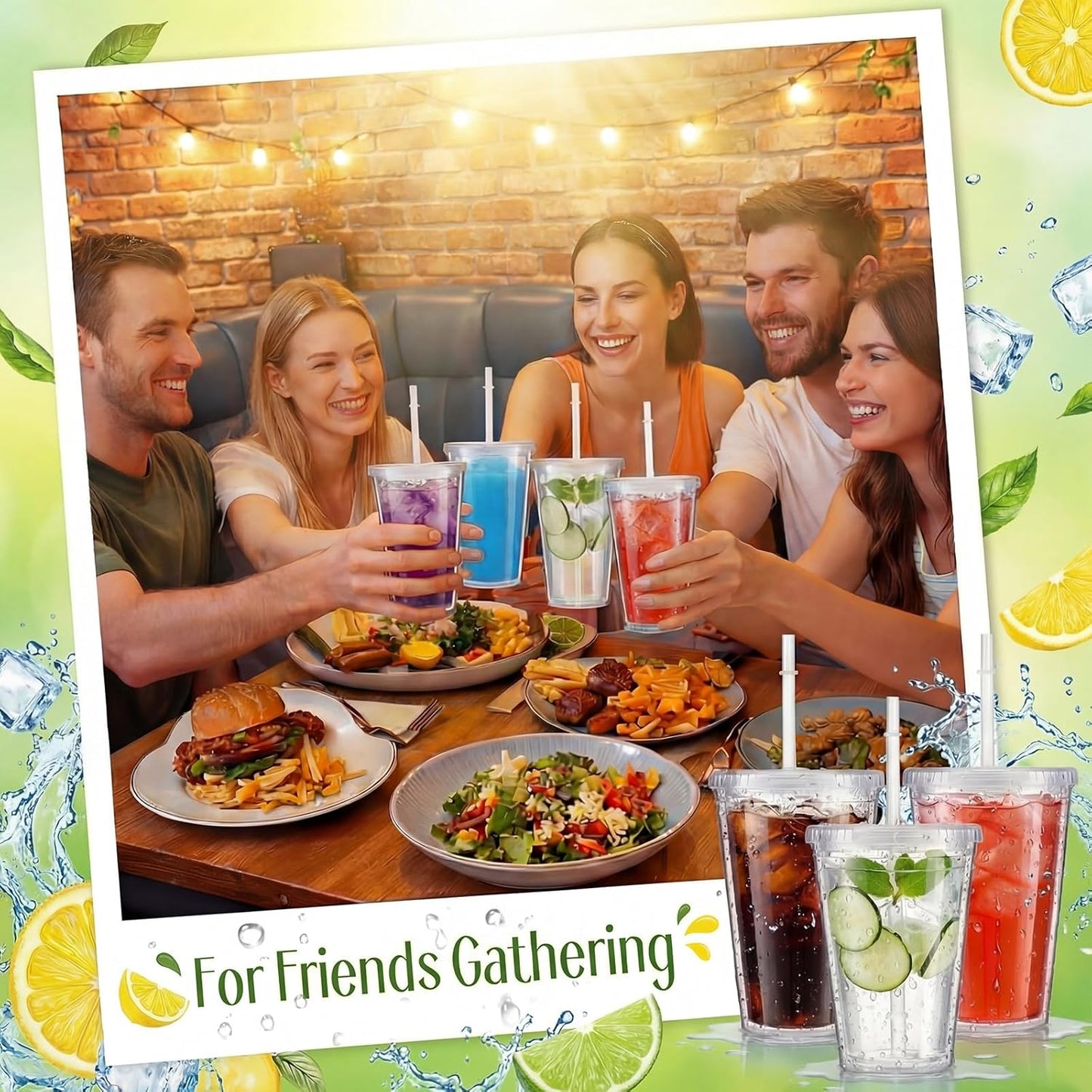 Nuogo 4 Pieces Insulated Double Wall Plastic Tumbler with Lids and Straws Reusable Transparent Plastic Cup 16 oz Tumbler Bulk for Coffee Drinks Milk Tea Juice, Pink, Blue, Green, Purple