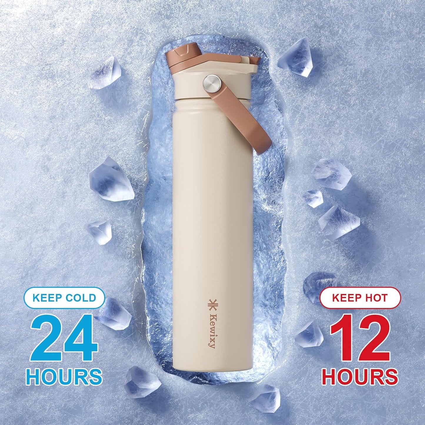 KEWIXY 32 oz Insulated Water Bottle, 2-in-1 Lid, Straw & Spout with Protected, Leak Proof, Keep Cold, Stainless Steel, Metal, Reusable, Handle, for Outdoor, Gym and School, 2 Lids, Blush Pink
