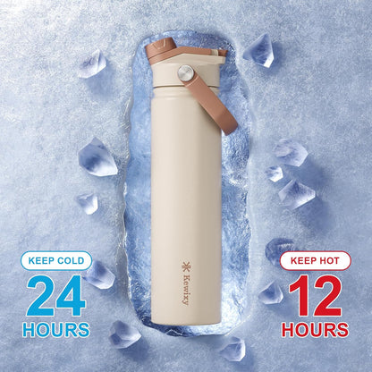 KEWIXY 32 oz Insulated Water Bottle, 2-in-1 Lid, Straw & Spout with Protected, Leak Proof, Keep Cold, Stainless Steel, Metal, Reusable, Handle, for Outdoor, Gym and School, 2 Lids, Blush Pink