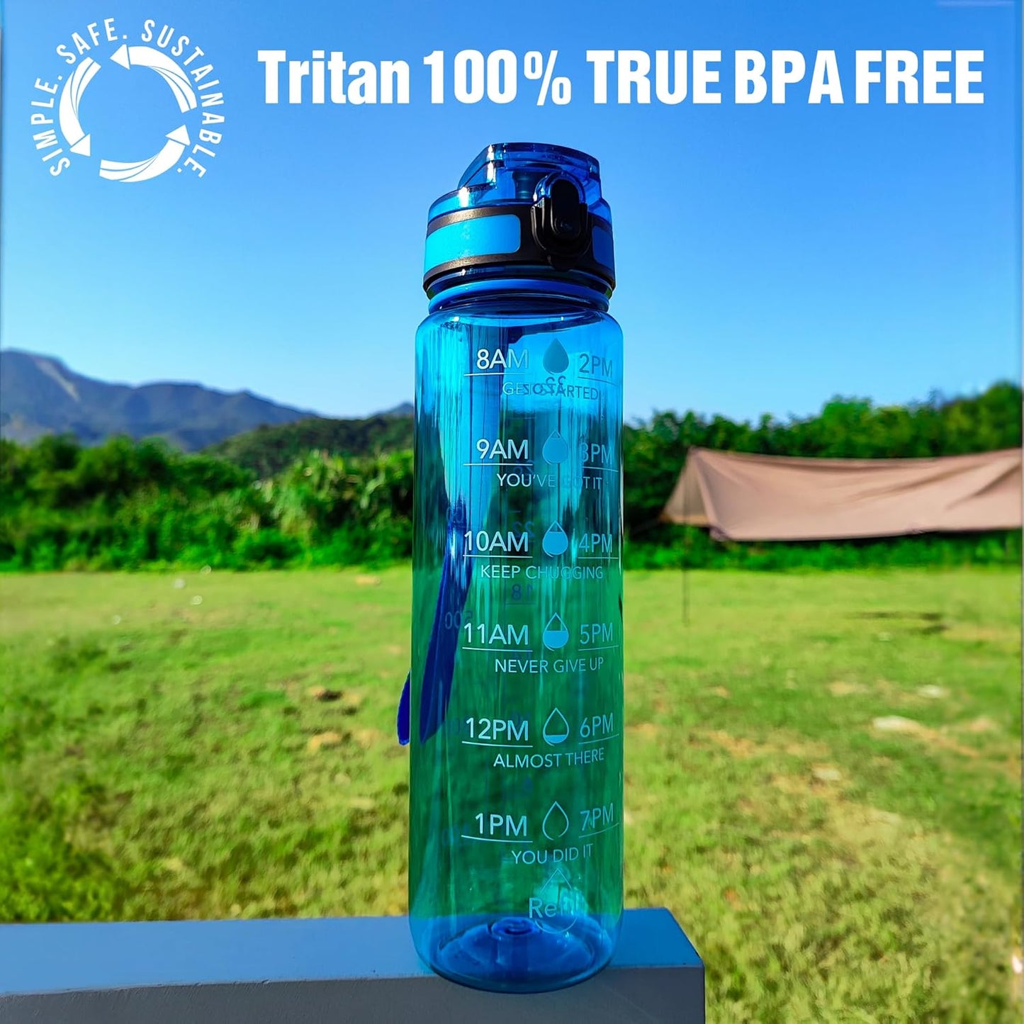 OLDLEY Water Bottle, 32oz Motivational Sports Water Bottle with Time Marker - Times to Drink - Tritan, BPA Free, Wide Mouth Leakproof, Clear (1 Bottle)