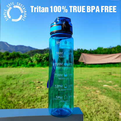 OLDLEY Water Bottle, 32oz Motivational Sports Water Bottle with Time Marker - Times to Drink - Tritan, BPA Free, Wide Mouth Leakproof, Clear (1 Bottle)