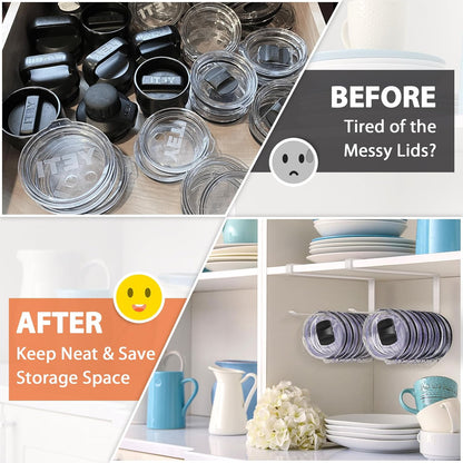 Tumbler Lid Organizer, Horizontal Tumbler Lid Storage Hook Up to 10 Lids, Space Saving Cup Lid Holders Under Cabinet Tumbler Lid Hook for Kitchen Organizer and Storage,Hanging Paper Towel Rack Hanger