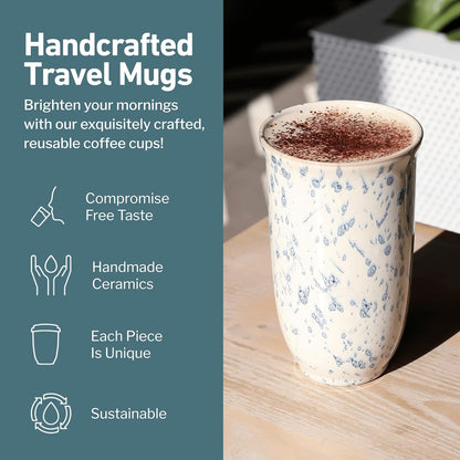 NOVA CERAMICS Coffee Tumbler – Travel Mug - On the Go Coffee Mug – Microwave & Dishwasher Safe Green Coffee Tumbler - Gifts For Women Men Him Her – 16oz – Monsoon