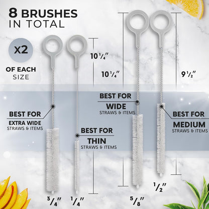 Buenalife Heavy Duty Cleaning Brushes Set of 4 - Extra Long Straw Cleaners for Metal and Plastic Reusable Drinking Straws, to Clean Small Spaces, Sippy Cups, Water Bottles - Sturdy Hard Brush Bristles
