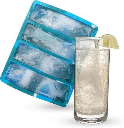Host Ice Cube Tray, Makes Four 5-Inch Long Cubes, Durable Silicone Trays with Easy Release Design, Perfect for Water Bottles and Highball Glasses, Home Bar Accessories, Set of 1, Marble