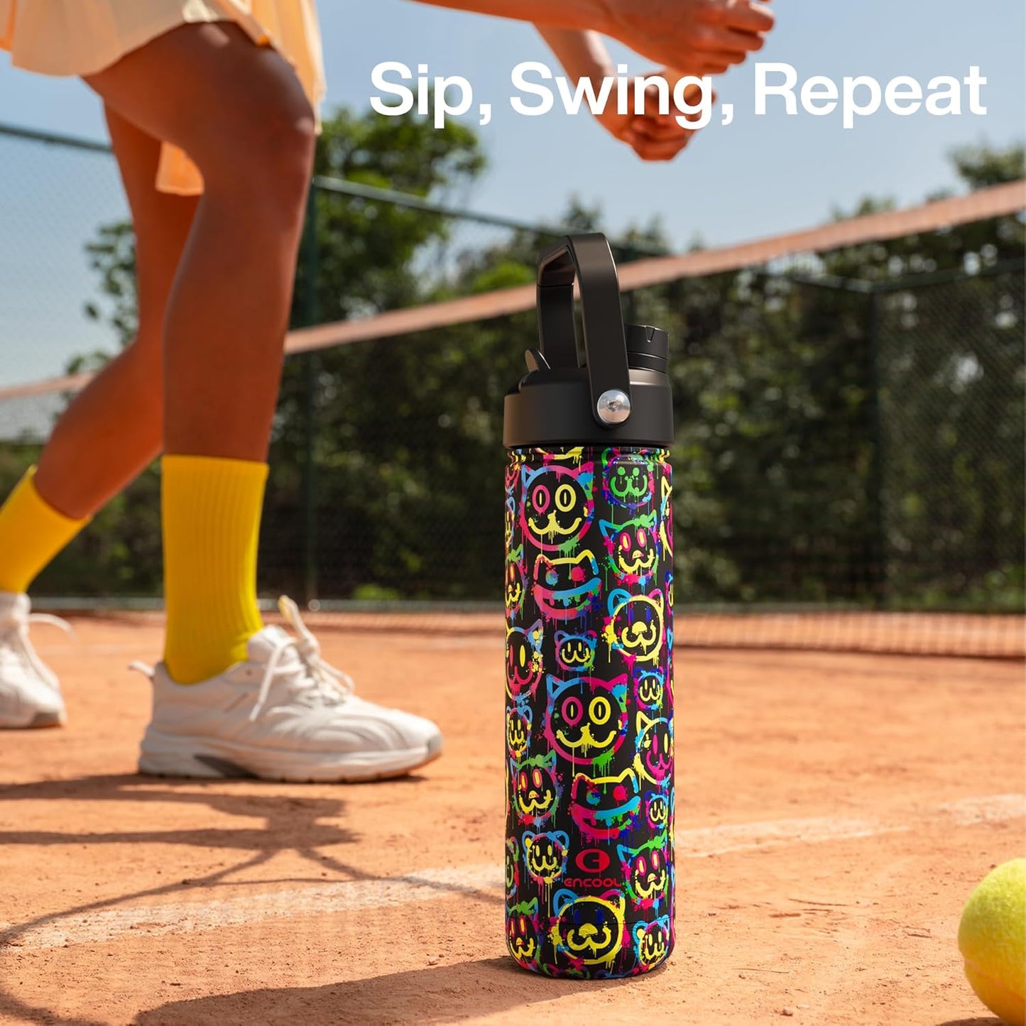 ENCOOL Insulated Water Bottle with Straw Stainless Steel Water Bottle, Leak-Proof, BPA-Free, Double Wall Vacuum Keeps Cold for 24 Hours for Sports, Travel, School (26 oz, Cotton Candy) - Colors C