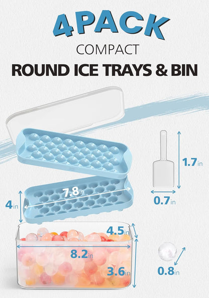 DOQAUS Ice Cube Trays with Lid and Bin, Easy Twist Release 0.8 Inch Mini Ice Balls, BPA-Free Food-Grade Ice Molds for Freezer, Iced Coffee, Cocktails (4 Pack)