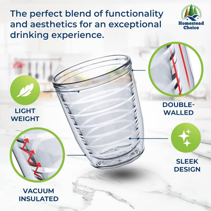 Homestead Choice 16oz Insulated Tumblers Plastic Keeps Drinks Cold & Hot, 4pack Double Walled Clear Insulated Drinking Glasses Cup, BPA-Free, Reusable, Camping, Travel, Kitchen, Party