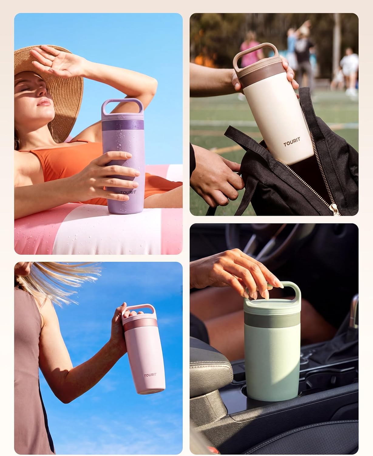 TOURIT Travel Coffee Mug 16 oz, Leakproof 2-Part Drink Lid Coffee Tumbler Cup, Insulated Stainless Steel Travel Mug, Dishwasher Safe Reusable Water Bottle, BPA-Free Coffee Mug,Dark Green