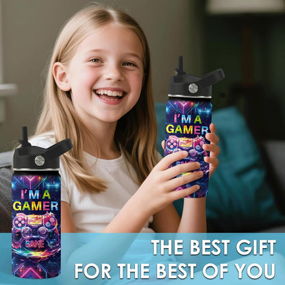 Strawberry Gifts for Kids - 16oz Pink Kids Water Bottle with Straw Lid, Stainless Steel Insulated Water Bottle, Leakproof, BPA-Free, for Girls, School, Strawberry Lover Children Birthday Gift Cup(1pc)