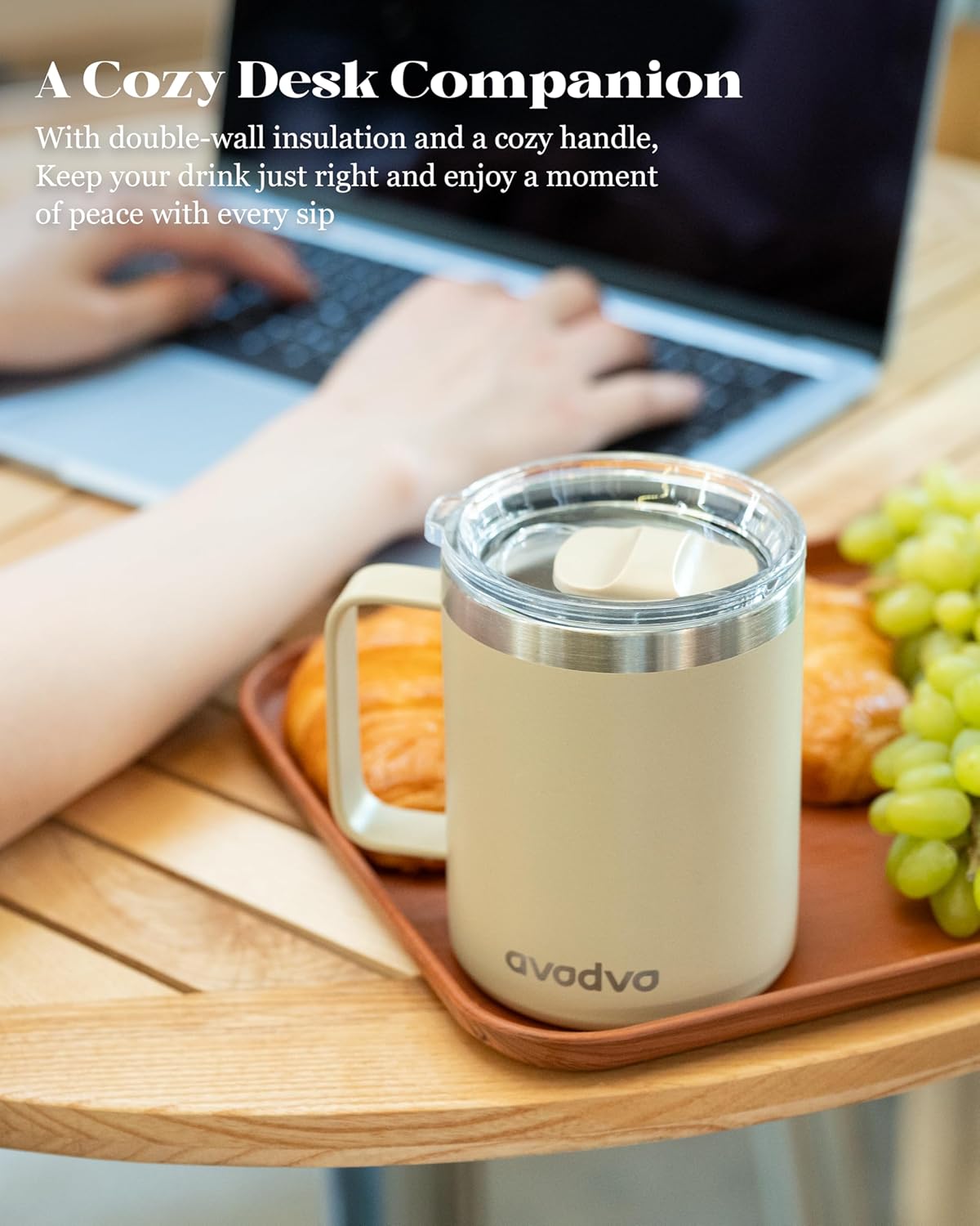 12oz Insulated Coffee Mug with Lid – Includes Two Lids, Stainless Steel Coffee Travel Mug with Handle, Double Wall Vacuum Insulated Camping Mug for Home, Office & Outdoor, Navy Blue