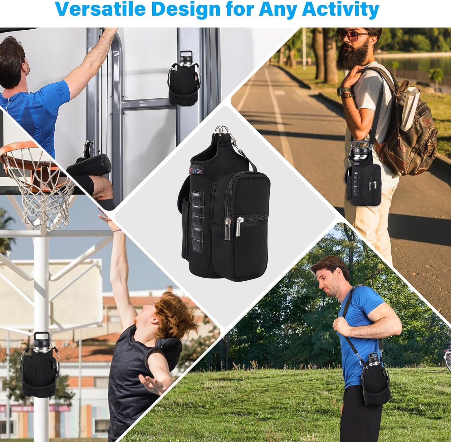 icolor Magnetic Gym Bag Water Bottle Carrier Holder with Phone Pockets & Shoulder Strap,Gym Magnetic Bag 5 Built-in Magnets Gym Accessories Organizer Sling Bottle Bag Pouch Sleeve
