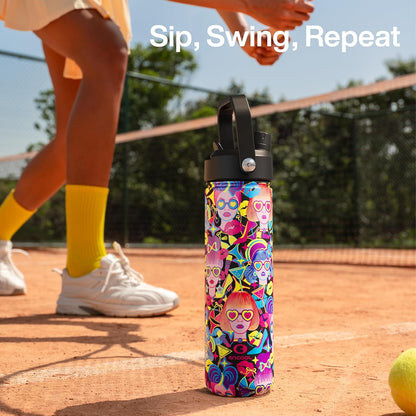 ENCOOL Insulated Water Bottle with Straw Stainless Steel Water Bottle, Leak-Proof, BPA-Free, Double Wall Vacuum Keeps Cold for 24 Hours for Sports, Travel, School (26 oz, Cotton Candy) - Colors C