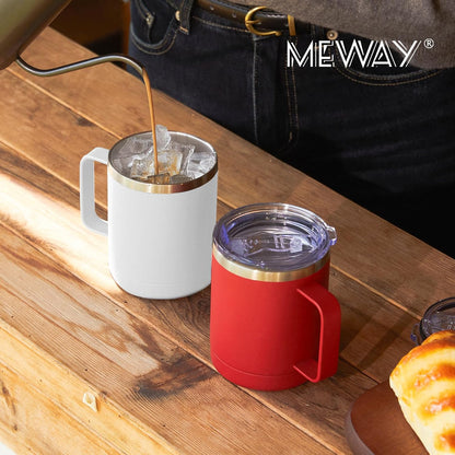 MEWAY 12oz Coffee Mug With Handle and Sliding Lid,Stainless Steel Travel Tumbler Cup with Handle,Double Wall Vacuum Insulated Camping Cup for Hot & Cold Drinks Tea (Black,Set of 1