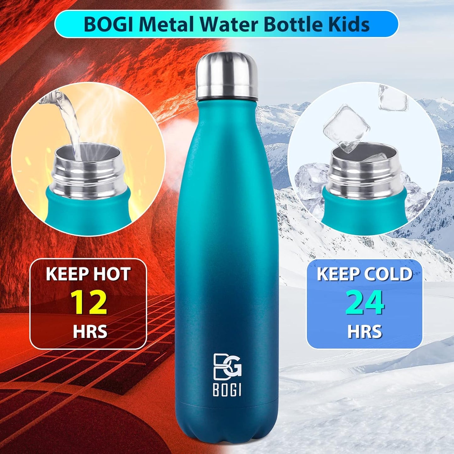BOGI 17oz Insulated Water Bottle Double Wall Vacuum Stainless Steel Water Bottles, Leak Proof Metal Sports Water Bottle Keeps Drink Hot and Cold - Perfect for Outdoor Sports Camping Biking (Purple)