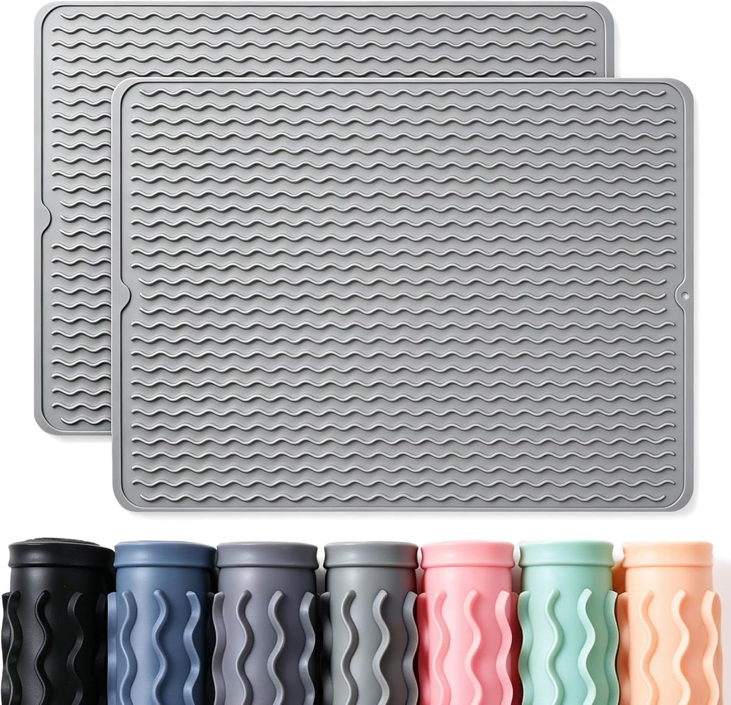 2 Pack Caketime Silicone Dish Drying Mat for Kitchen Counter Heat Resistant Under Sink Waterproof Coffee Bar Accessories Dining Rack Stone Utensil Holder Countertop Decor Must Haves 2026