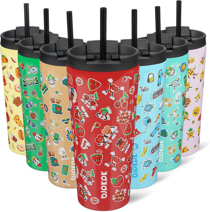 BJPKPK 22oz Insulated Tumbler With lid And Straw Stainless Steel Tumblers Travel Coffee Mug Reusable Thermal Cup,Sky