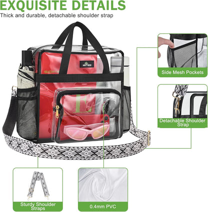 MAY TREE Clear Bag for Stadium Events, 12×5.5×12 Clear Tote Lunch Bag with Non-detachable Reinforced Straps for Work, Sporting Events and Gym, Black