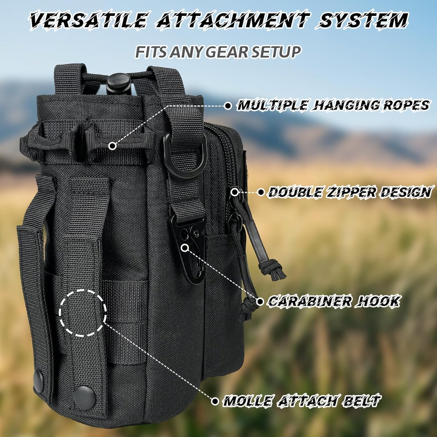 Water Bottle Holder with Strap - Tactical Insulated Water Bottle Sleeve with MOLLE System Water Bottle Cover Cross-Body Pouch for Walking Hiking Camping Gym 32oz&40oz